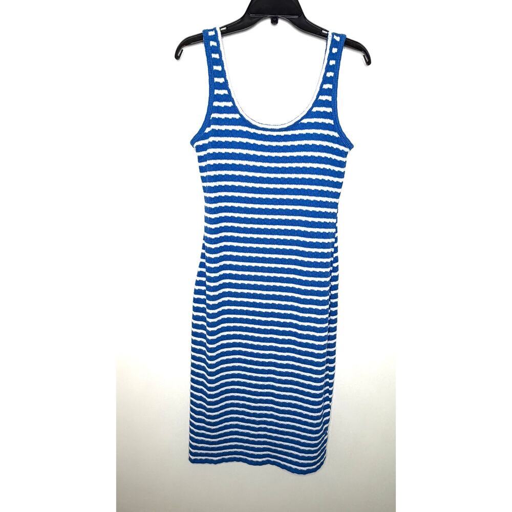 Maurices 24/7 Striped Bodycon Midi Dress Sz S Textured Beach Coastal Stretch NWT